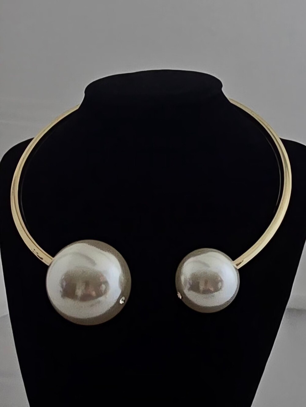 Cara New York -  Gold Collar Necklace with Large Silver Pearls